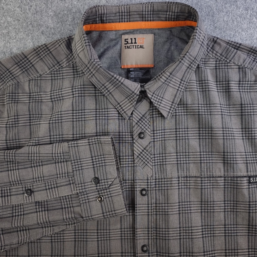 5.11 Tactical‎ Shirt Mens Large Gray Plaid Long Sleeve Snap Closure Pocket